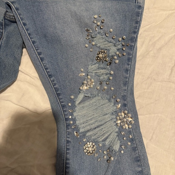 Fashion To Figure Plus 16 Jeans Distressed Rhinestone High Rise Skinny Stretchy - Picture 13 of 13
